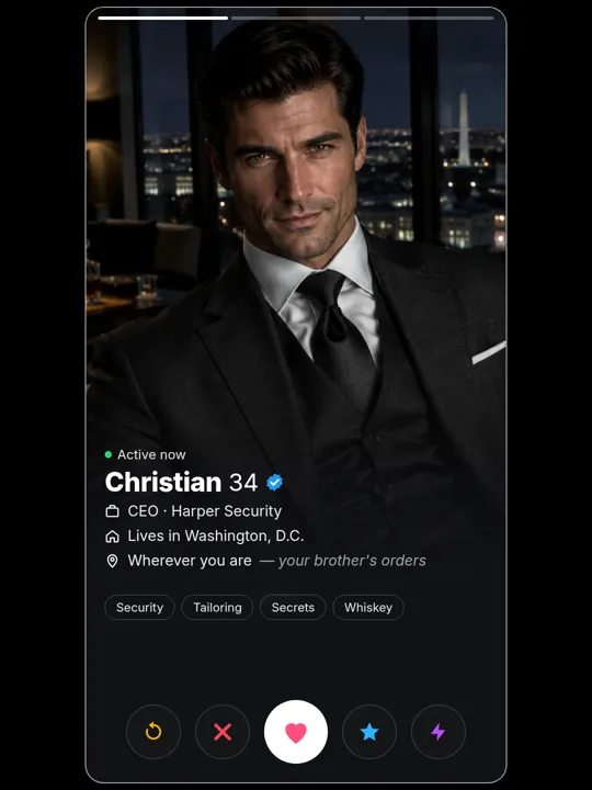 Christian Harper dating-profile card, profile