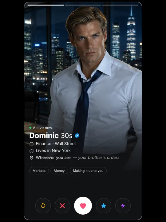 Dominic Davenport dating-profile card, profile