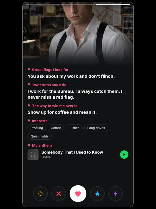 Logan Bennett dating-profile card, more about me