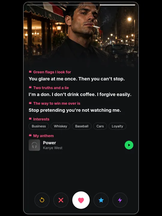 Nico Russo dating-profile card, more about me