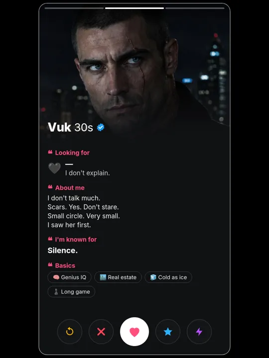 Vuk Markovic dating-profile card, about me